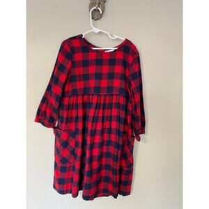 Hanna Andersson Dress Girls Size 8 Red Plaid Flannel Long Sleeve Pockets Comfy